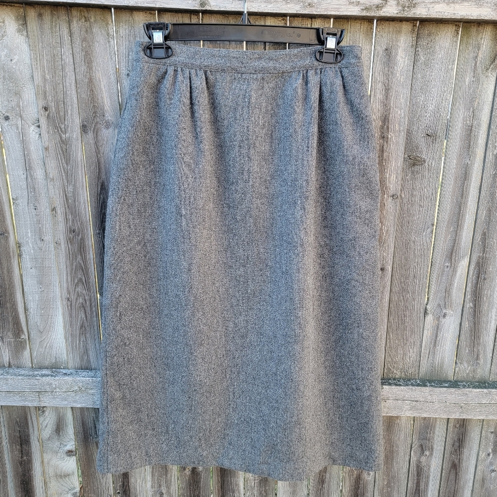 Vintage Size 10 Wool Blend Skirt Gray Dark Academia Midi Pencil Skirt Medium